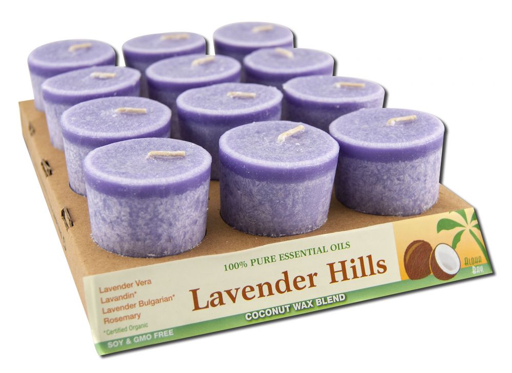 Aloha Bay Palm Wax Candles Coconut Wax Essential Oil Votives 12 PC Lavender Hills