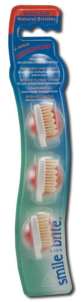 Smile Brite Toothbrushes Replaceable Head Toothbrushes Natural V-Wave Replacement Heads (3) Natural Extra Soft Toothbrush