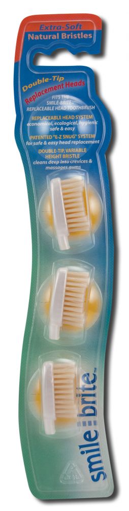 Smile Brite Toothbrushes Replaceable Head Toothbrushes Natural Double Tip Replacement Head (3) Natural Extra Soft Toothbrush