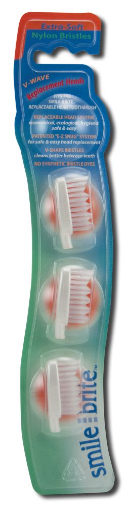 Smile Brite Toothbrushes Replaceable Head Toothbrushes Nylon V-Wave Replacement Head 3 Nylon Extra Soft Toothbrush
