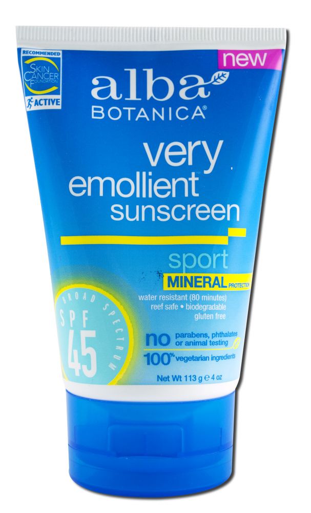 Alba Botanica Sun Care Products Very Emollient Sport Mineral Sunscreen SPF 45 4 oz