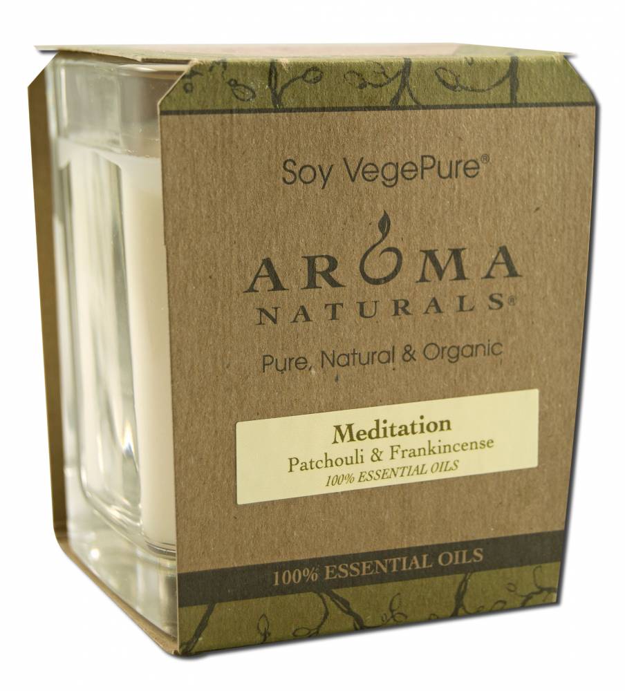Aroma Naturals Soy Candle Large Square Glass Jar Meditation Patchouli Frankincense