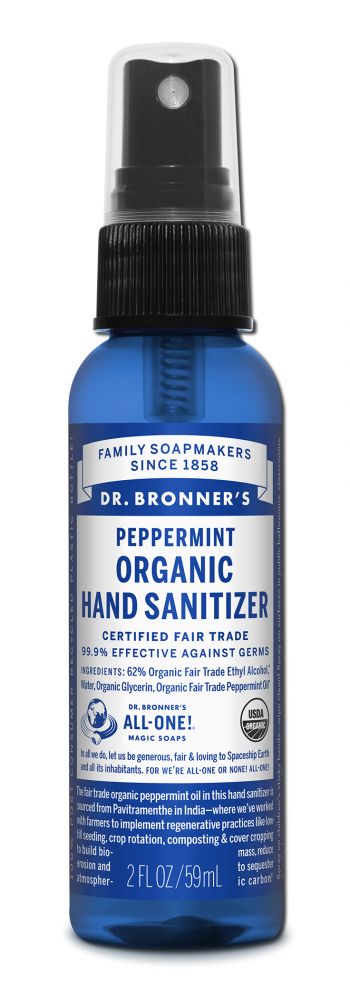 Dr Bronners Hand Sanitizing Spray Peppermint Organic Spray 2 oz