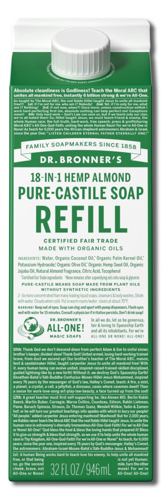 Dr Bronners Liquid Castile Soap Almond Refill Carton 32 oz