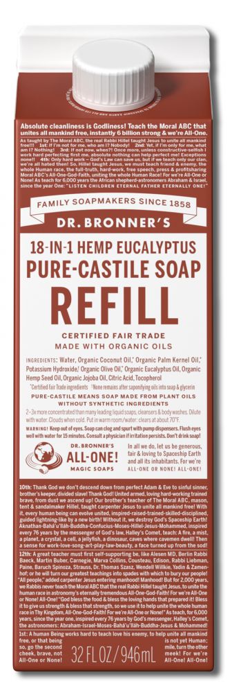 Dr Bronners Liquid Castile Soap Eucalyptus Refill Carton 32 oz