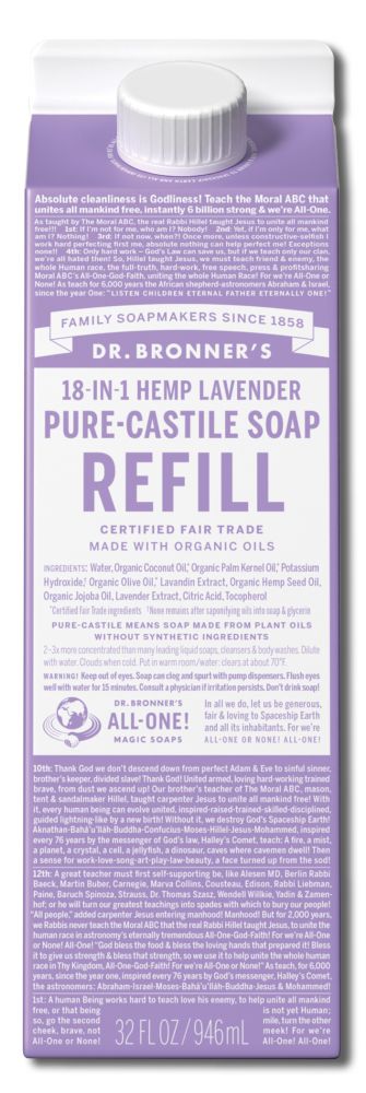 Dr Bronners Liquid Castile Soap Lavender Refill Carton 32 oz
