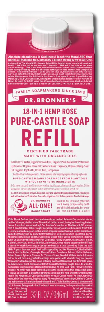 Dr Bronners Liquid Castile Soap Rose Refill Carton 32 oz