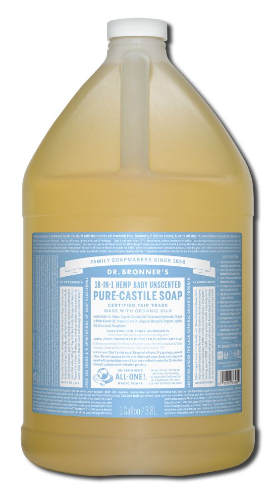 Dr Bronners Liquid Castile Soap Unscented Baby Mild Gallon