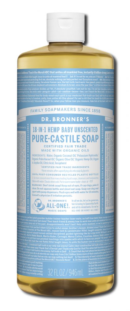 Dr Bronners Liquid Castile Soap Baby Unscented 32 oz