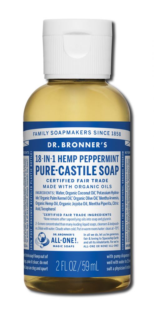 Dr Bronners Magic Soap Travel Organic Liquid Soap Peppermint 2 oz