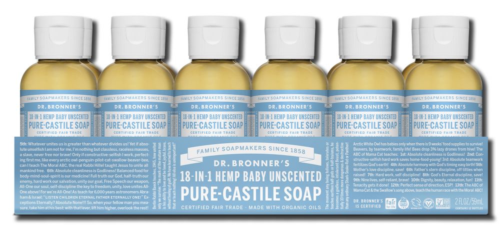 Dr Bronners Magic Soap Travel Organic Liquid Soap Baby Mild 2 oz/12 pk