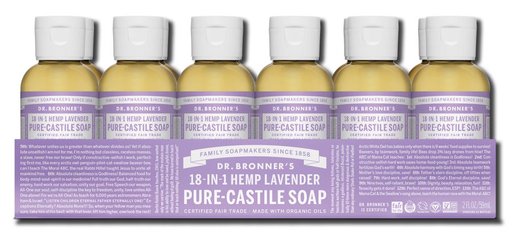 Dr Bronners Magic Soap Travel Organic Liquid Soap Lavender 2 oz/12 pk
