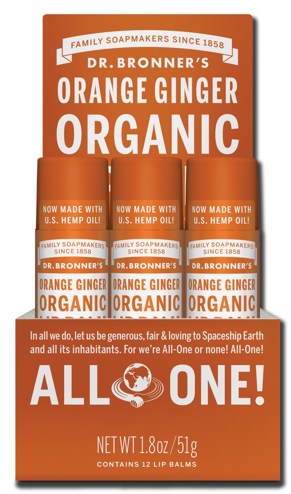 Dr Bronners Organic Lip Balms Orange Ginger-12 pack