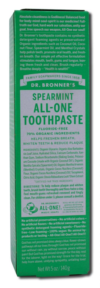 Dr Bronners All-one Toothpaste Spearmint 5 oz
