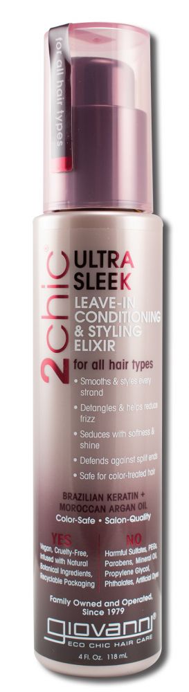 Giovanni 2Chic Brazilian Keratin Argan Oil Collection Brazilian & Argan Oil Leave In Styling Elixir 4 oz