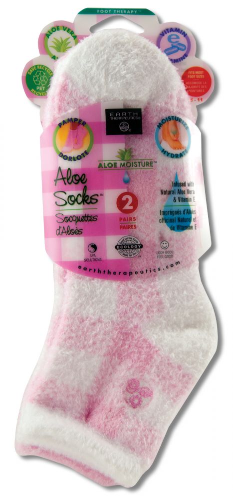 Earth Therapeutics Foot & Pumice Products Aloe Sock Pink Plaid/Pink Solid 2 pk