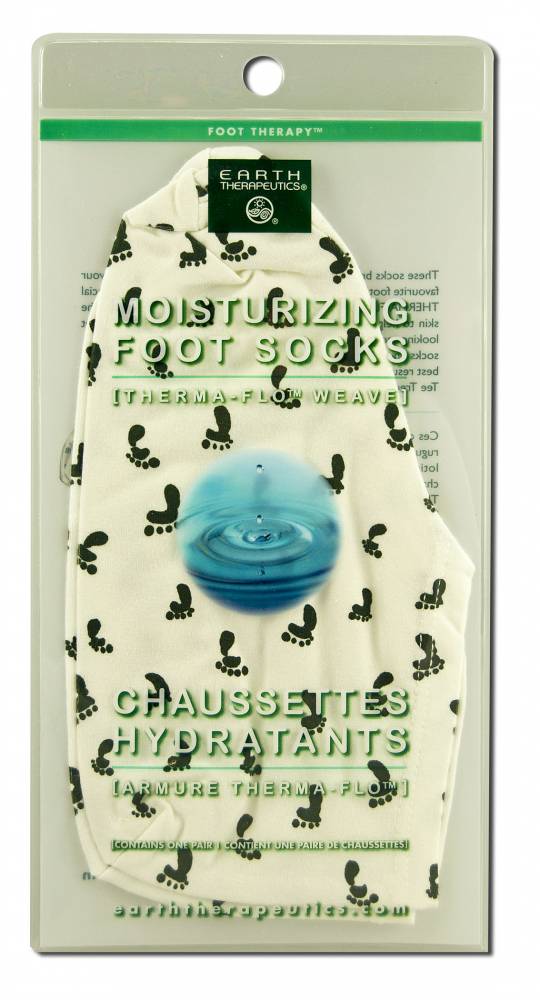Earth Therapeutics Foot & Pumice Products Moisturizing Foot Socks White W/Footprint (One Size Fits All)