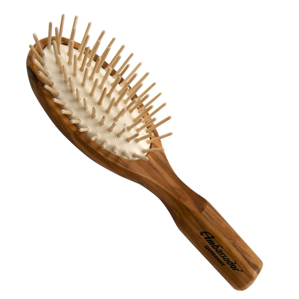 Ambassador Hairbrushes (By Faller) Hairbrushes - Wooden Handle with Pneumatic Brushes Olivewood Small Oval/Wood Pins 5117