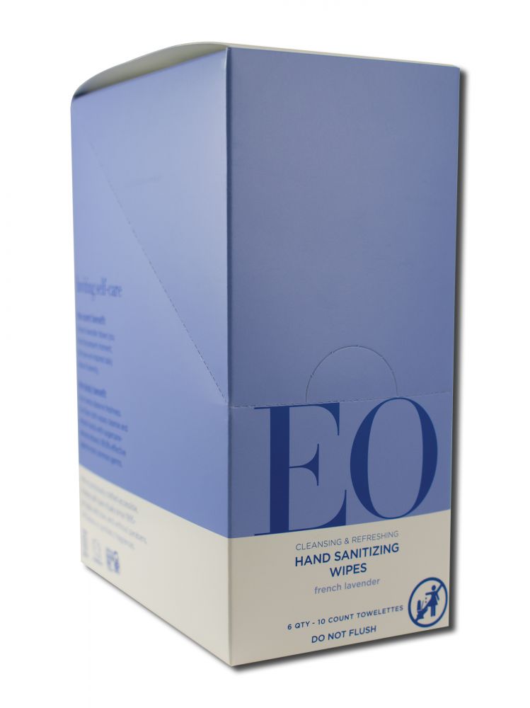 EO Products Displays Cleansing Hand Wipes 10ct Pack Lavender POP 6 pc