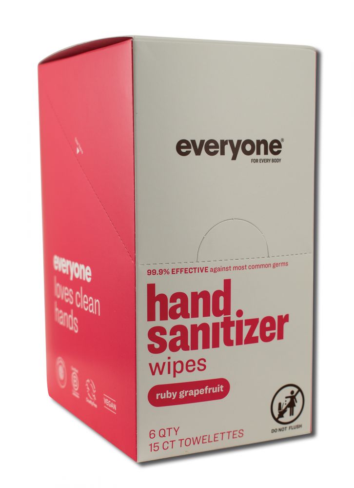 EO Products Displays Sanitizing Hand Wipes 15 ct Pack Ruby Grapefruit 6 pc