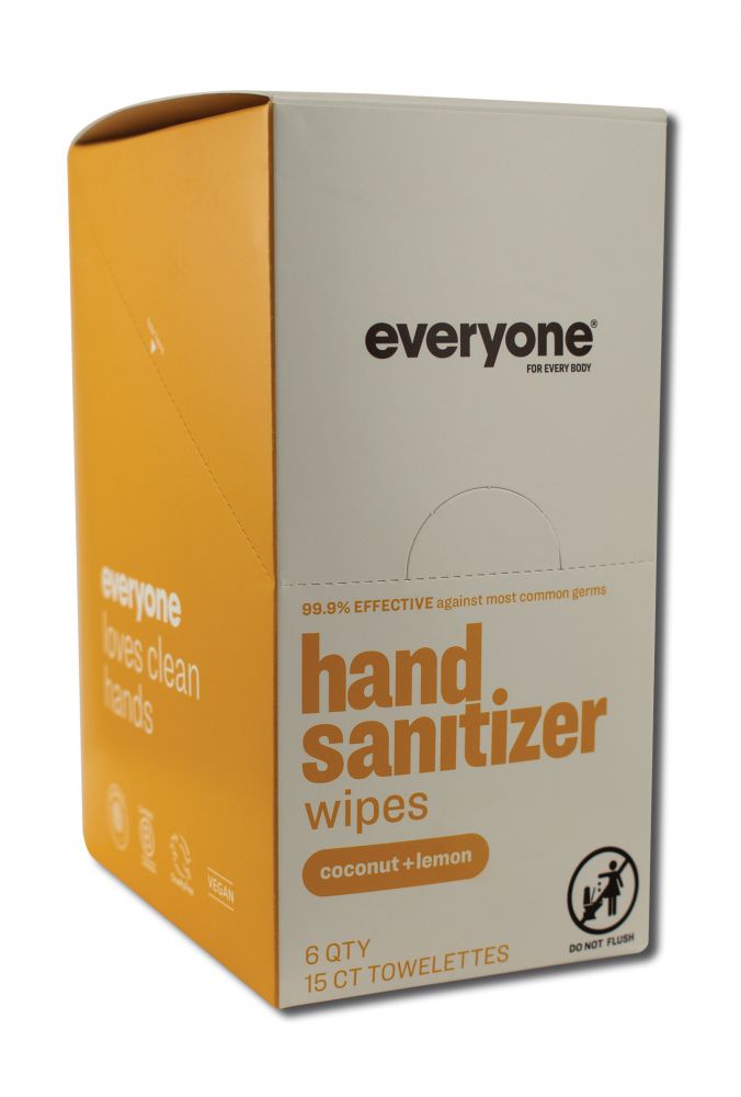 EO Products Displays Sanitizing Hand Wipes 15 ct Pack Coconut Lemon 6 pc