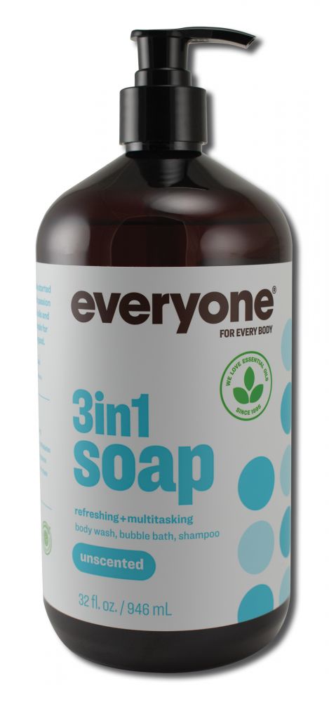 EO Products EO 3 In 1 Everyone Soap: Shower Gel, Bubble Bath, Shampoo Unscented 32 oz