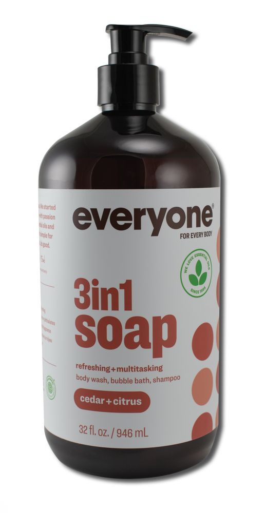 EO Products EO 3 In 1 Everyone Soap: Shower Gel, Bubble Bath, Shampoo Cedar Citrus Mens Soap 32 oz