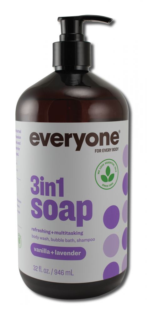 EO Products EO 3 In 1 Everyone Soap: Shower Gel, Bubble Bath, Shampoo Vanilla Lavender 32 oz