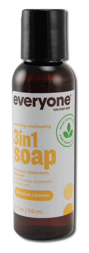 EO Products EO 3 In 1 Everyone Soap: Shower Gel, Bubble Bath, Shampoo Coconut Lemon 2 oz