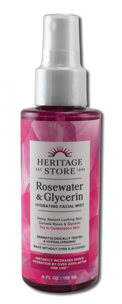 Heritage Store Flower Waters with Atomizer Rosewater Glycerin 4 oz