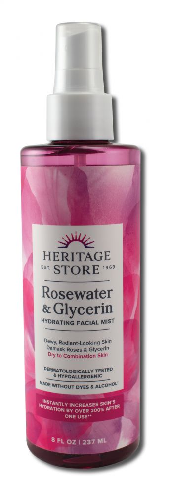 Heritage Store Flower Waters with Atomizer Roswater & Glycerin Flower Water with Atomizer 8 oz