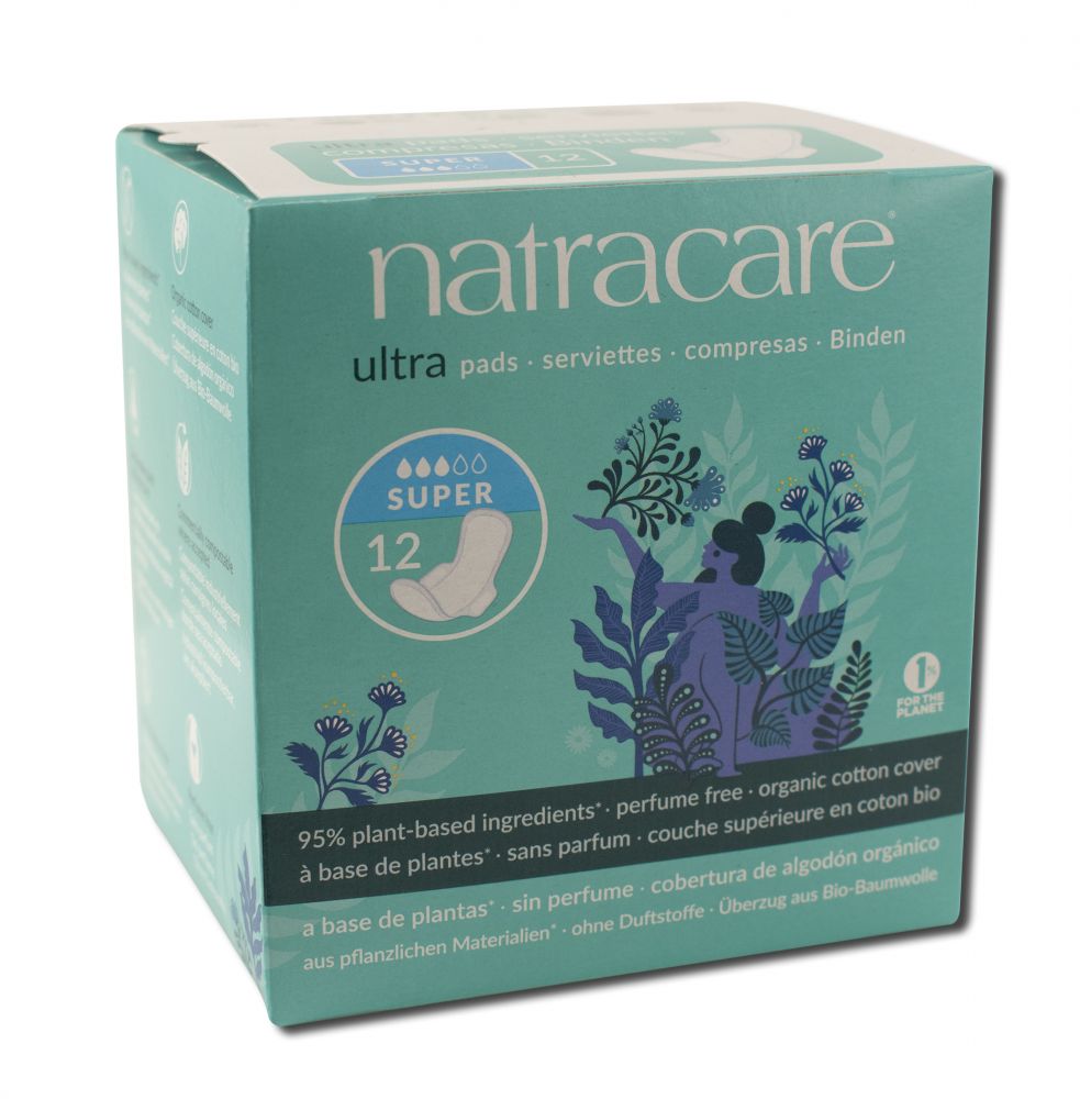 Natracare Cool Comfort Pads And Shields Ultra Super Pad w/Wings 12 pads