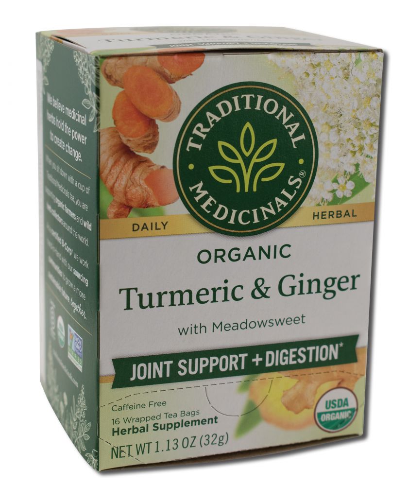 Traditional Medicinals Organic Tea (16 Bags Per Box) Turmeric with Meadowsweet & Ginger 16 ct