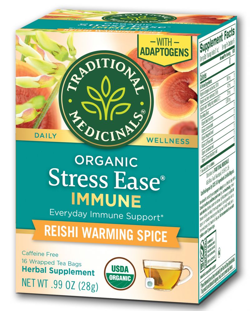 Traditional Medicinals Organic Tea (16 Bags Per Box) Stress Ease Immune with Adaptogens 16 ct