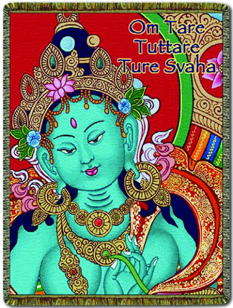 CIRCLES OF LIGHT CIRCLES OF LIGHT TAPESTRY THROW 68 X 48 Green Tara Mantra