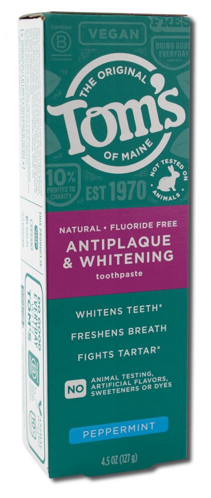 Toms of Maine Floride Free Toothpaste Anti-Plaque & Whitening Peppermint 4.5 oz
