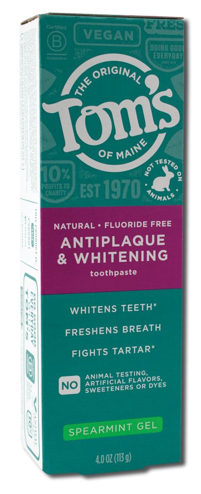 Toms of Maine Floride Free Toothpaste Anti-Plaque & Whitening Spearmint Gel 4.5 oz