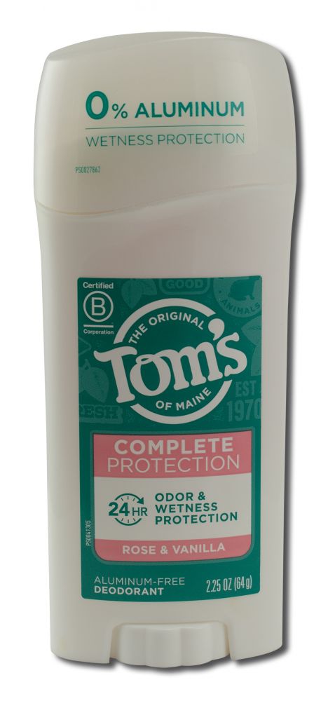 Toms of Maine Deodorants (stick & roll on) Complete Rose & Vanilla Stick Aluminum Free Deodorant 2.25