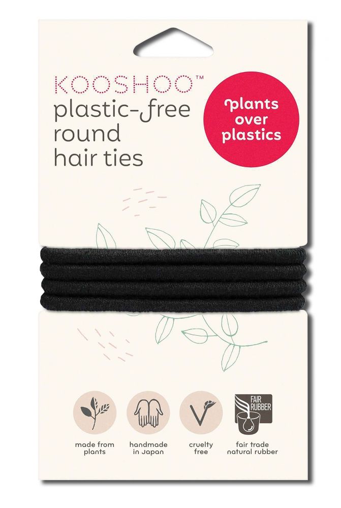 KOOSHOO Plastic Free Hair Accessories Round Hair Ties Black 4 pk