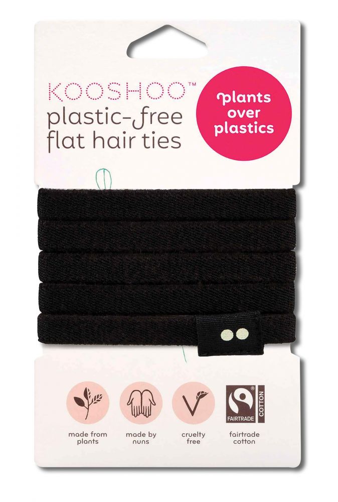 KOOSHOO Plastic Free Hair Accessories Flat Hair Ties Black 5 pk