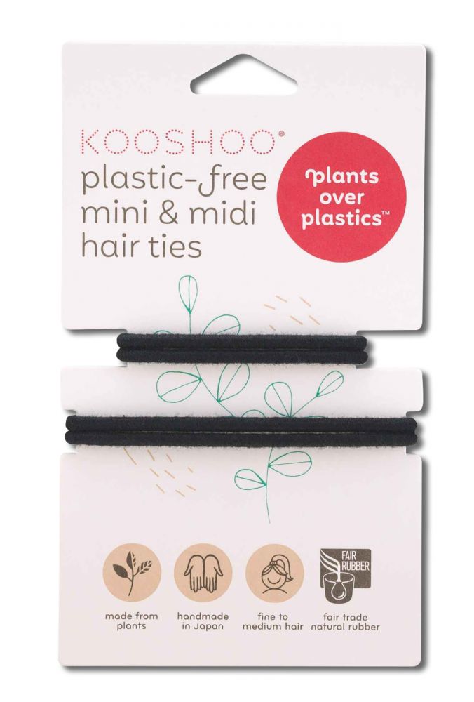 KOOSHOO Plastic Free Hair Accessories Mini & Midi Hair Ties Black 4 pk