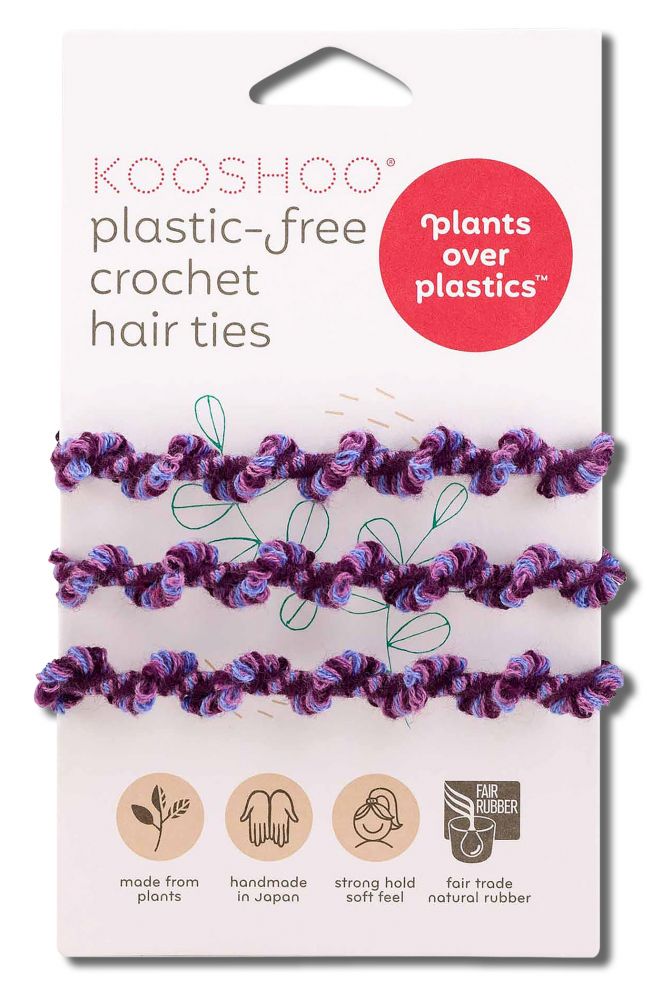 KOOSHOO Plastic Free Hair Accessories Crochet Hair Ties Purple Frost 3 pk