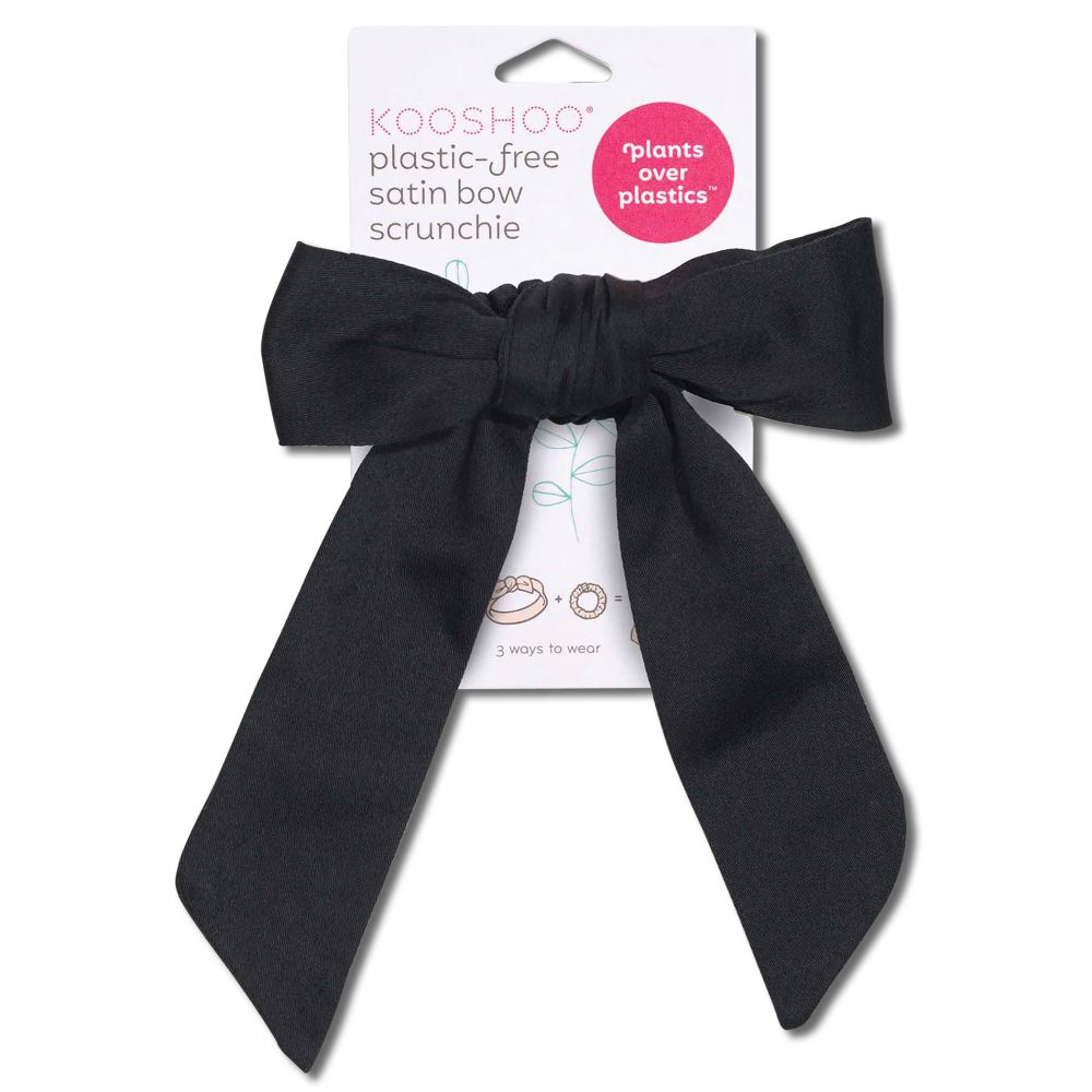 KOOSHOO Plastic Free Hair Accessories Satin Bow Scrunchie Black