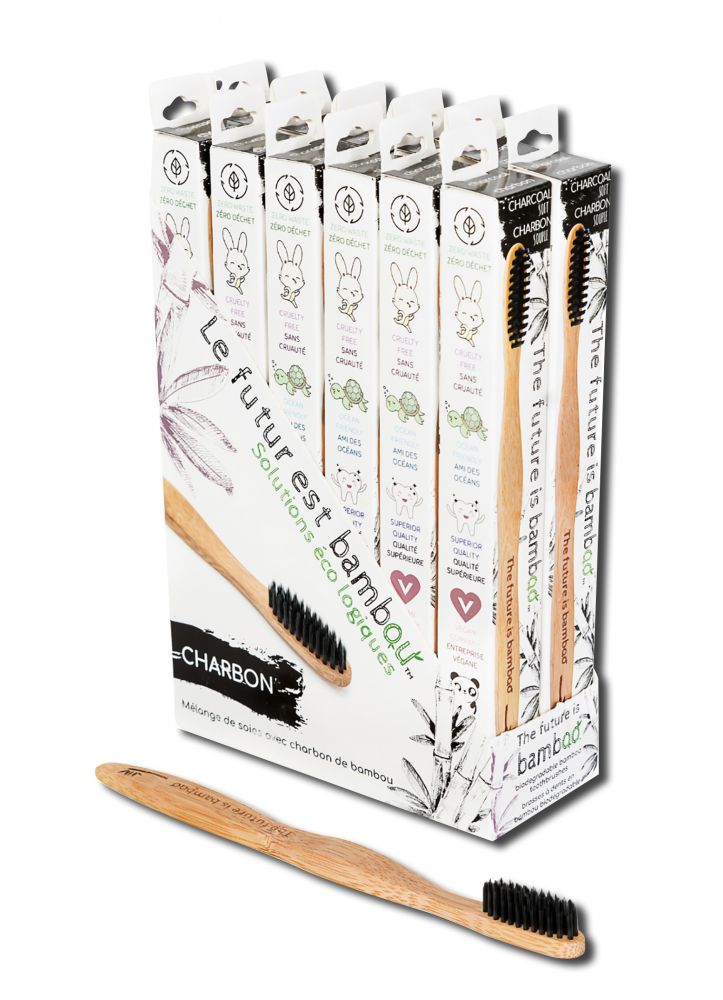 The Future Is Bamboo Bamboo Toothbrush Adult Soft Charcoal Display 12 pc