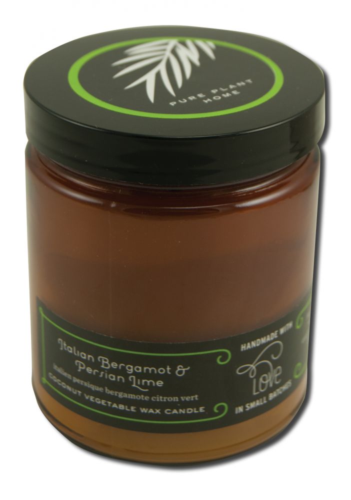 Pure Plant Home Coconut Wax Amber Apothecary Jar Italian Bergamot & Persian Lime 7 oz