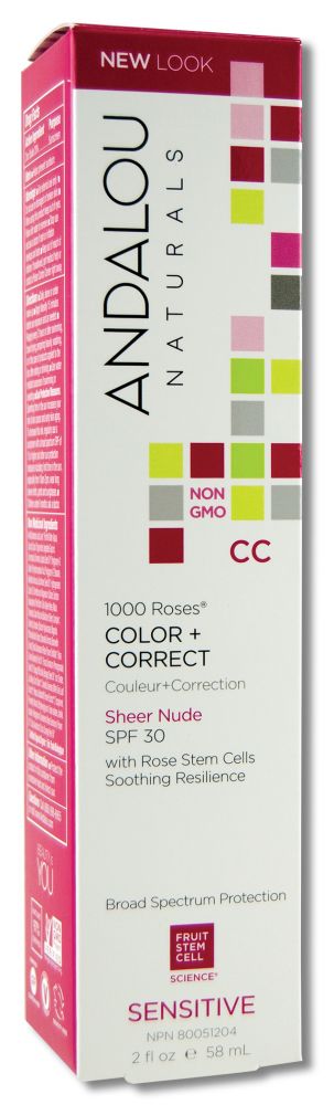 Andalou Naturals 1000 Roses with Rose Stem Cells CC Color + Correct Sheer Nude SPF 30 2 oz
