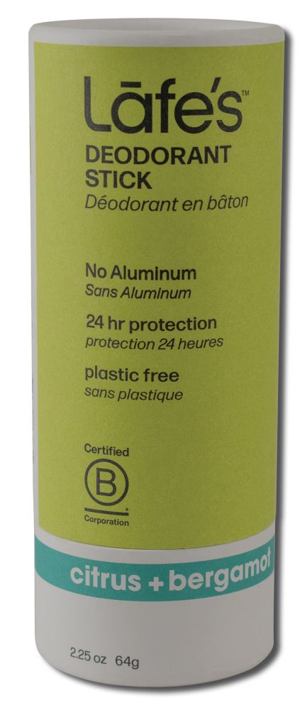 LAFES NATURAL BODYCARE Deodorant Plastic Free Stick Citrus + Bergamot 2.25 oz