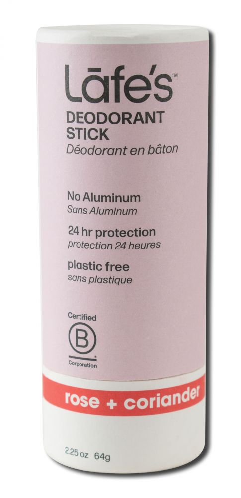 LAFES NATURAL BODYCARE Deodorant Plastic Free Stick Rose + Coriander 2.25 oz