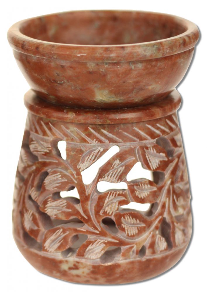 Prabhujis Gifts Oil Diffusers Natural Soapstone Round Leaves 3.25"