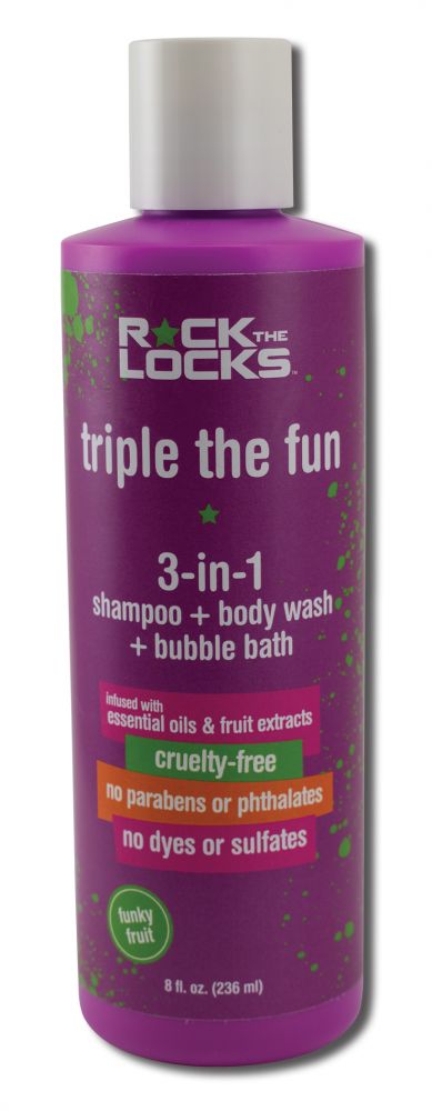 Rock The Locks Body Care 3-in-1 Shampoo + Body Wash + Bubble Bath Funky Fruit Scent 8 oz